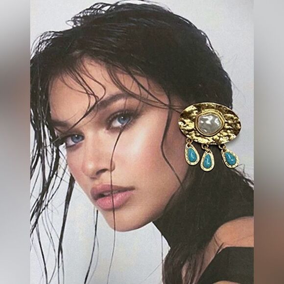 Bohemian pearl stud earrings A236 - Picture 2 of 6